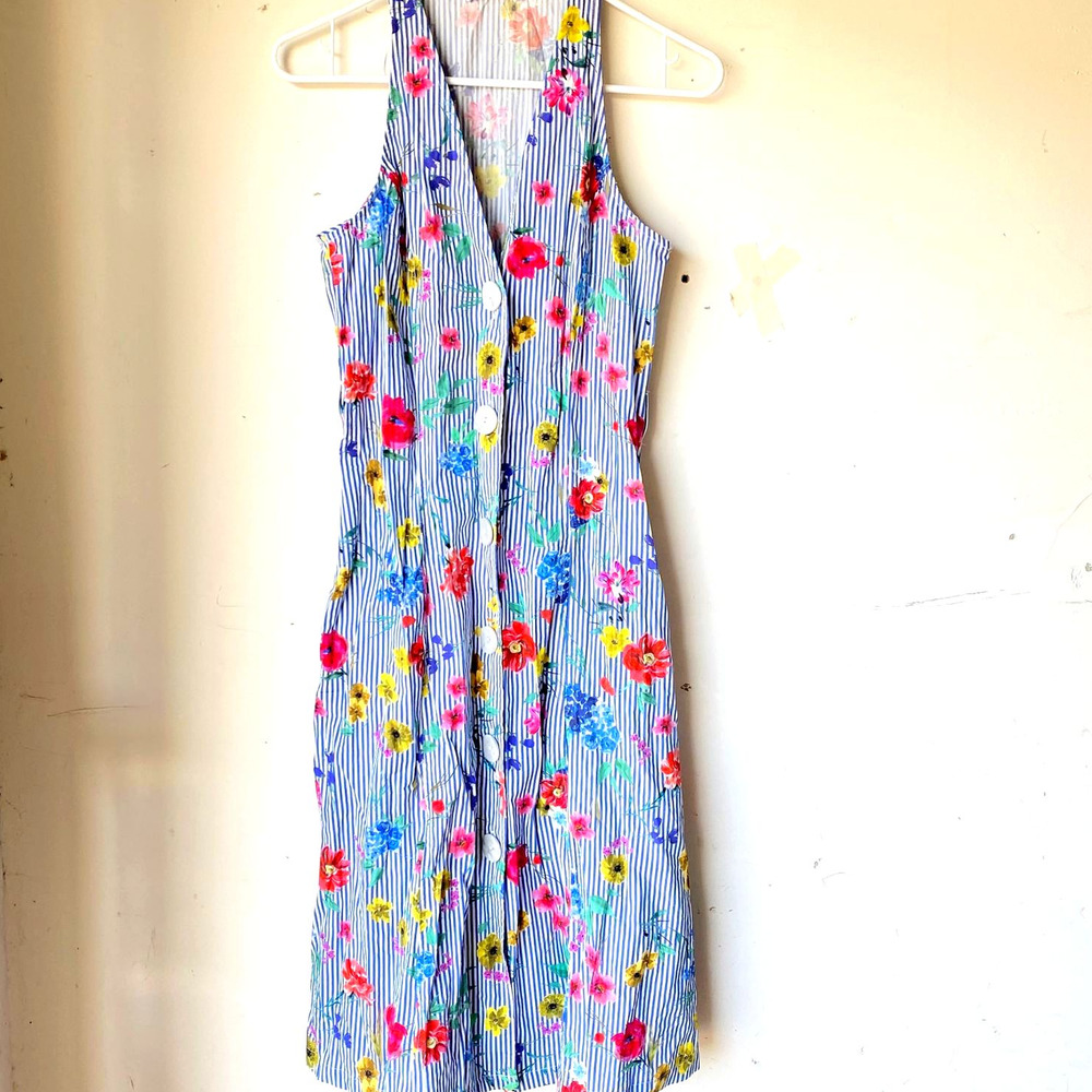Zara dress floral print stripe v neck sleeveless